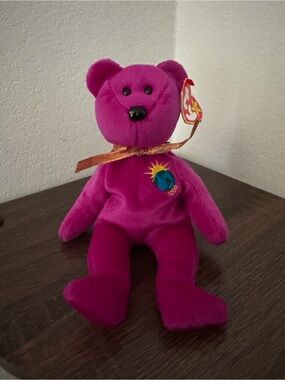 TY millenium Beanie Baby Pink Plush Bear - Bright Pink Collectible